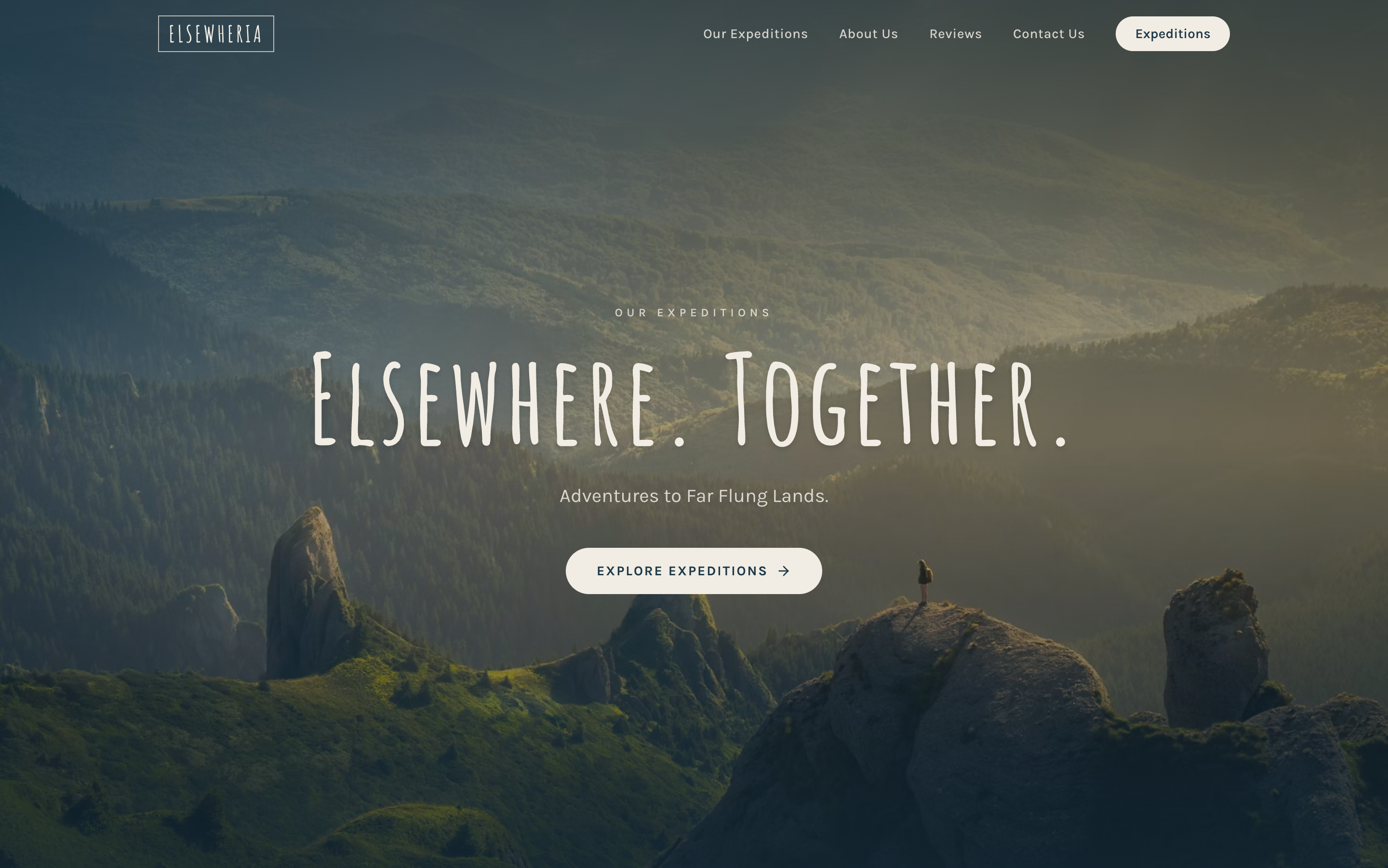 The completed Elsewheria travel website, built in Youmake and ready for visitors.
